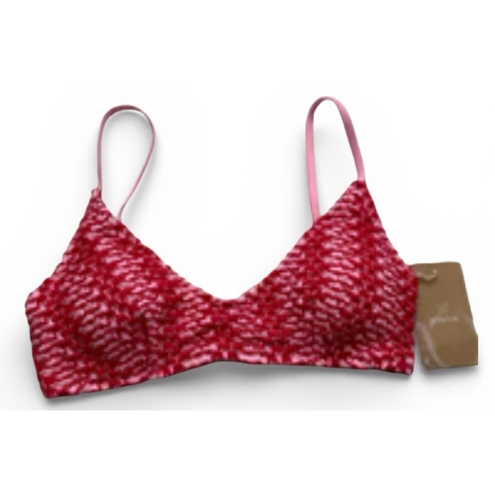 Berlook Red Pink Crochet Bikini Top Size Medium NWT